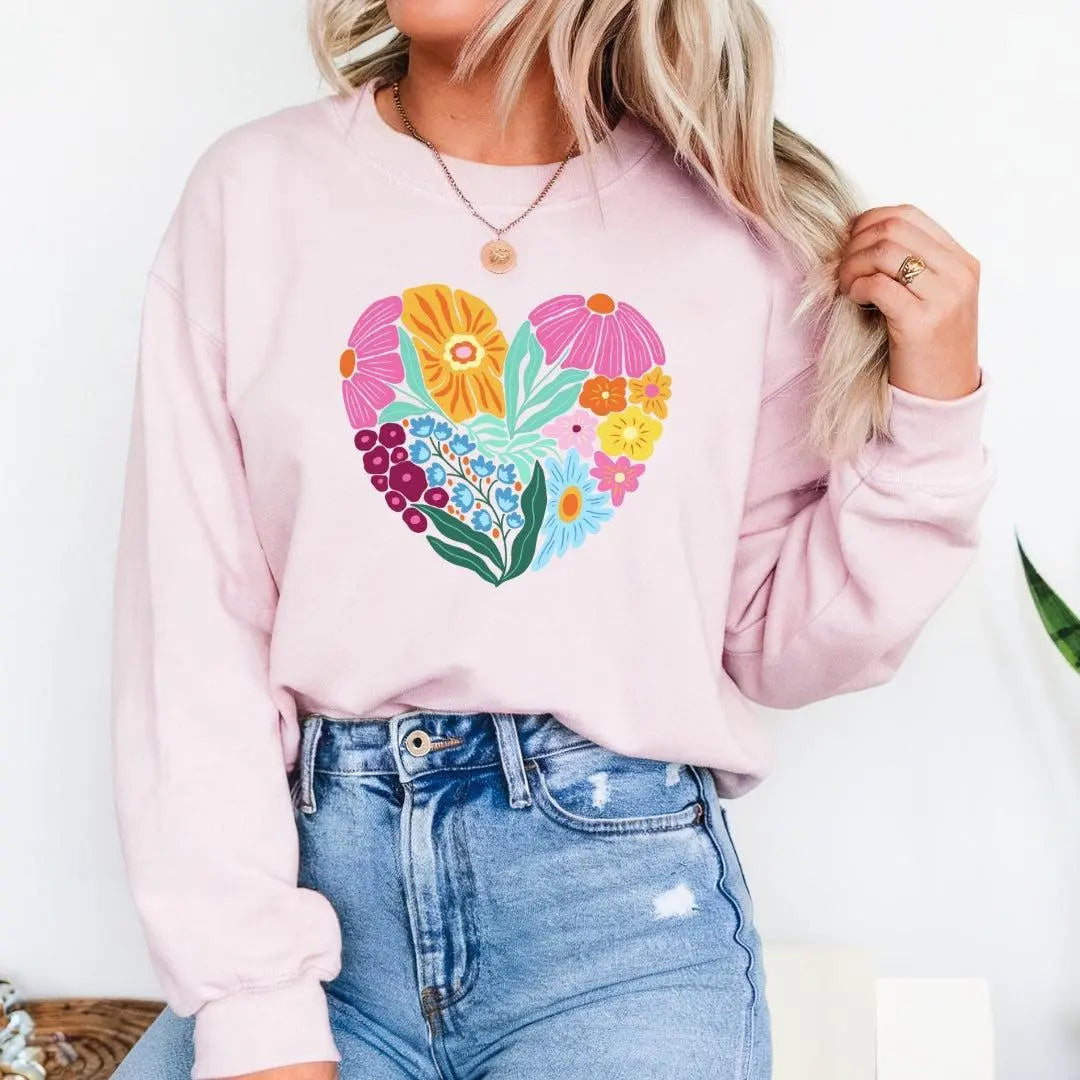 Beautiful Floral Heart Crewneck Sweatshirt