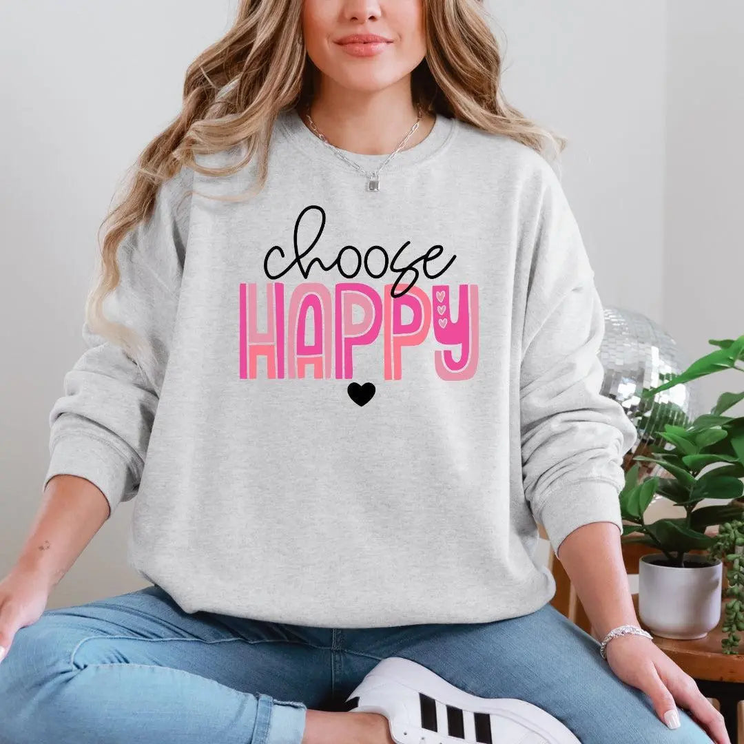 Choose Happy Retro Pink Crewneck Sweatshirt