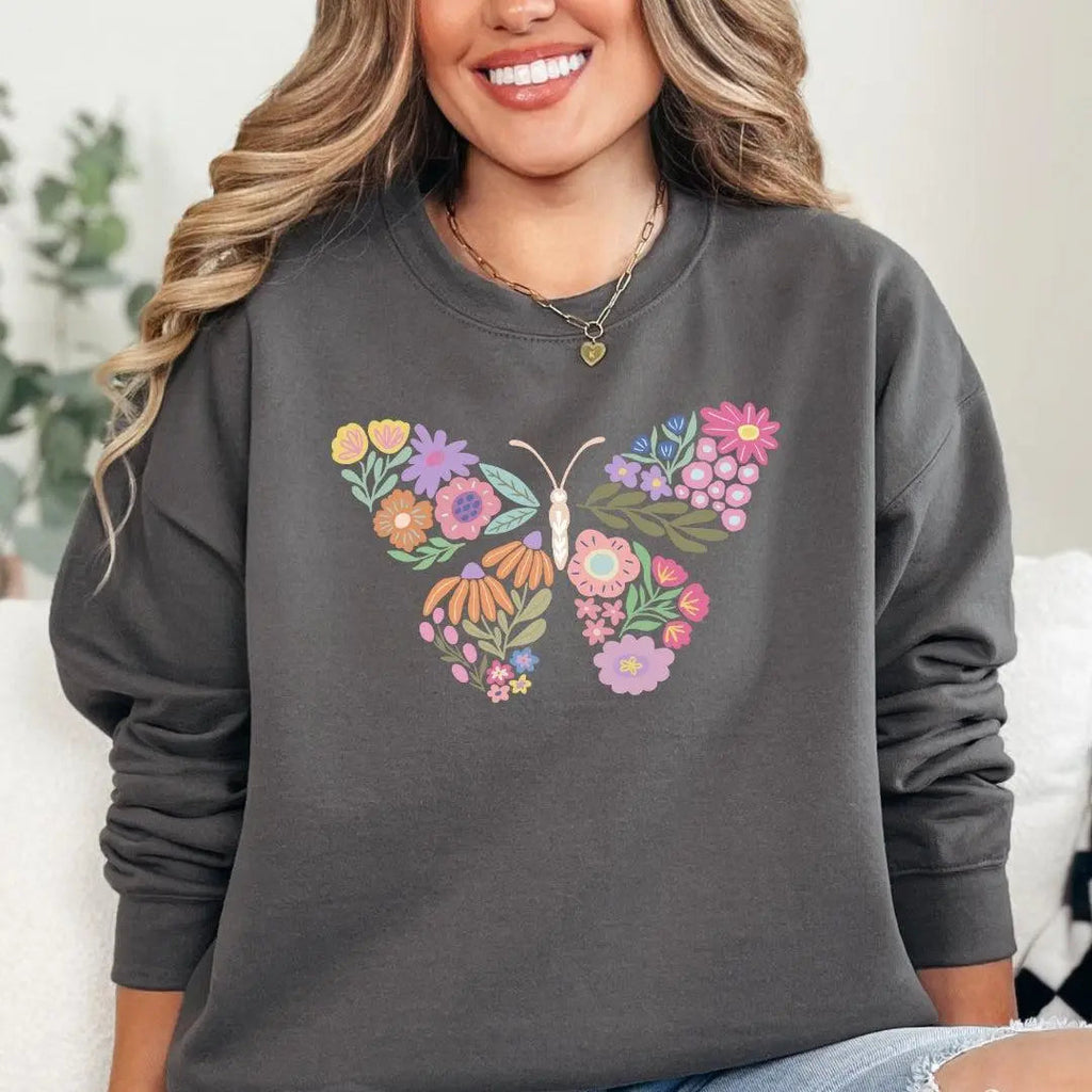 Floral Butterfly Crewneck Sweatshirt