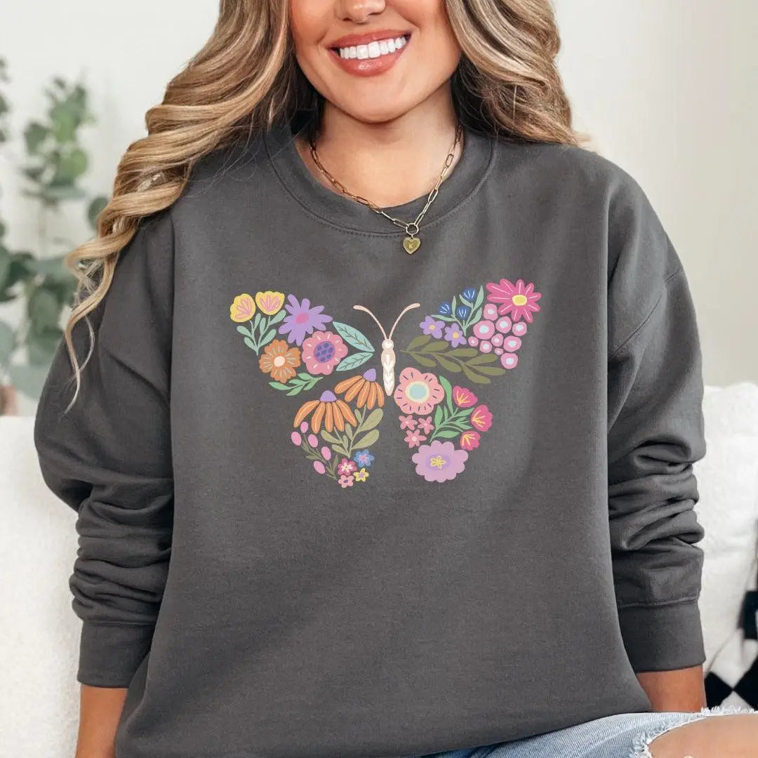 Floral Butterfly Crewneck Sweatshirt
