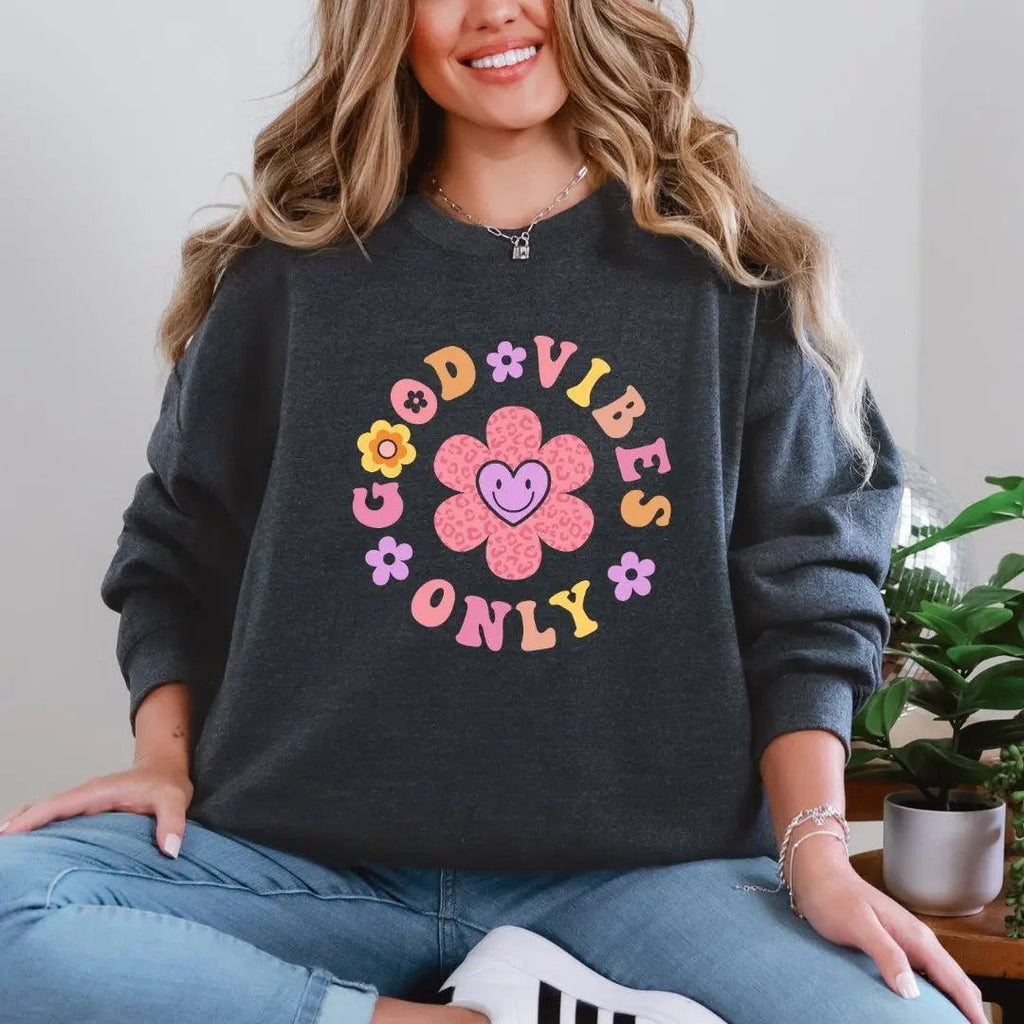 Good Vibes Only Smile Face Daisy Crewneck Sweatshirt