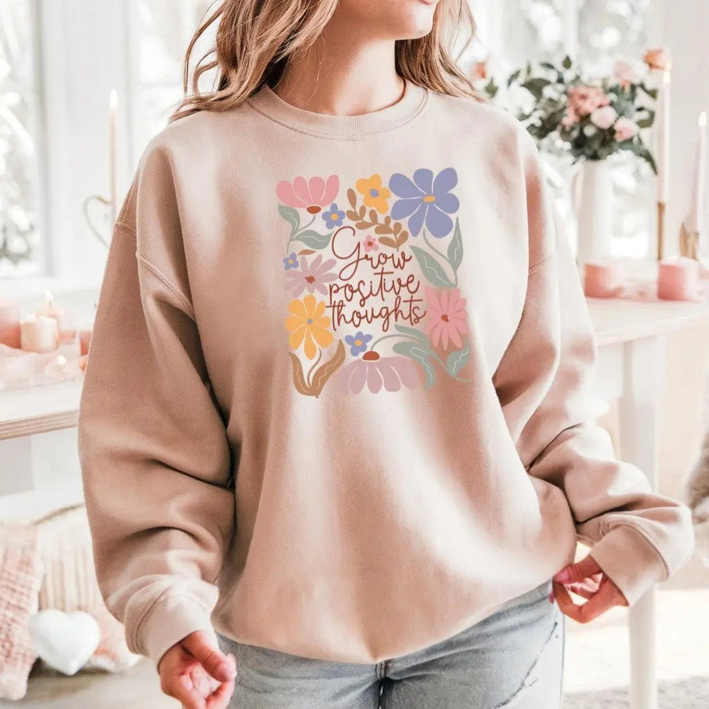 Grow Positive Thoughts Retro Floral Crewneck Sweatshirt