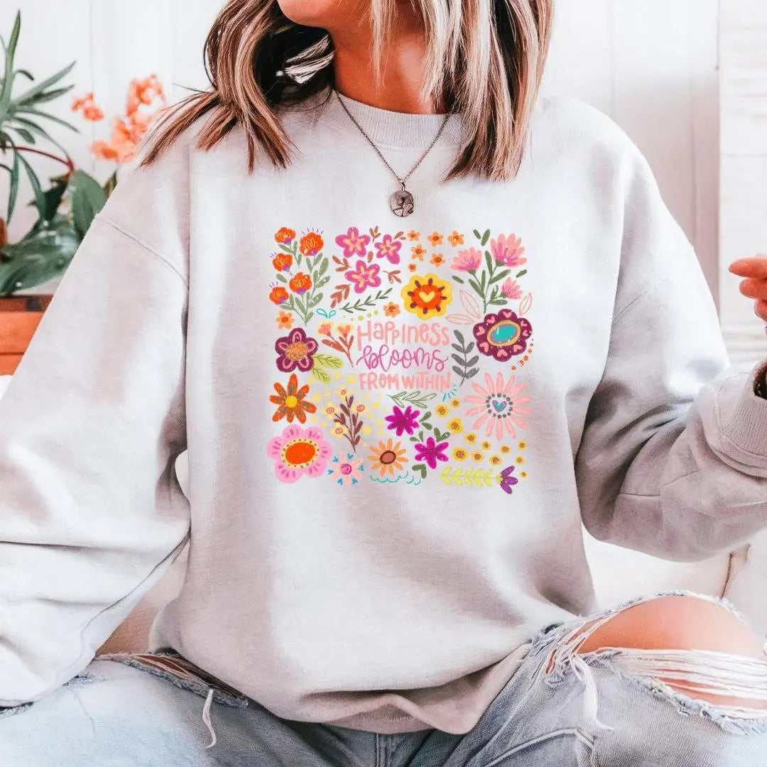 Happiness Blooms from Within Crewneck Sweatshirt
