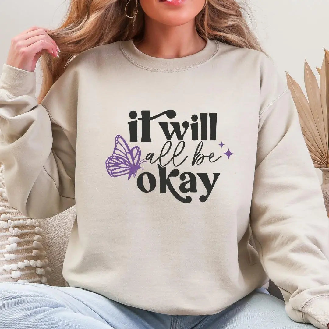 It Will All Be Okay Purple Butterfly Crewneck Sweatshirt