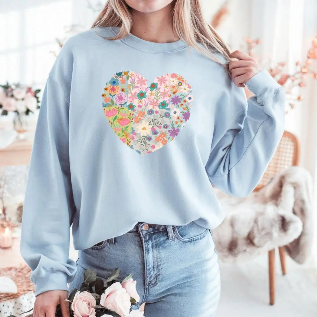 Pastel Floral Heart Crewneck Sweatshirt