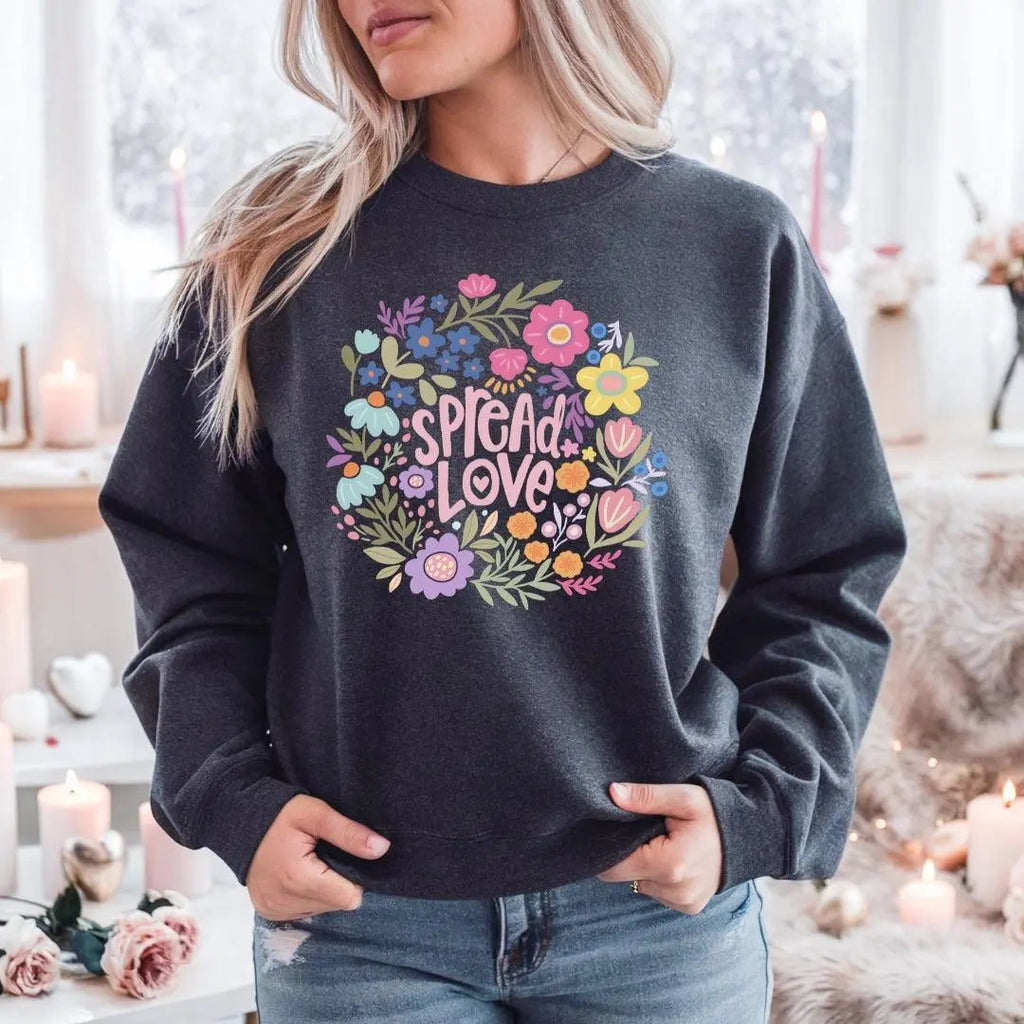 Spread Love Floral Wreath Crewneck Sweatshirt
