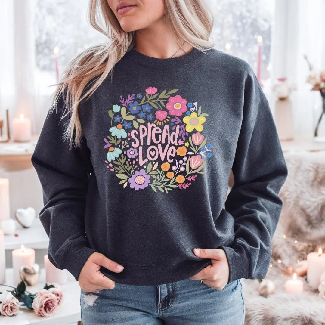 Spread Love Floral Wreath Crewneck Sweatshirt